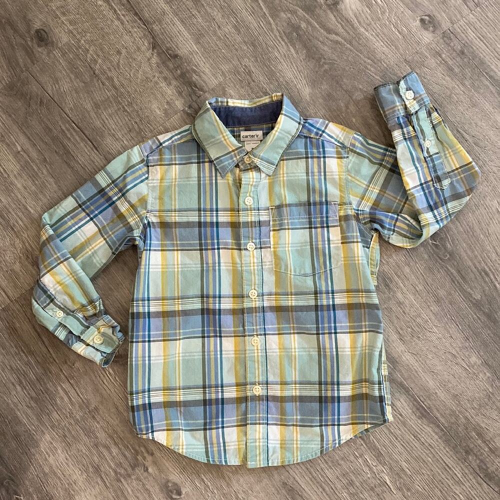 Carter's Blue / Green Plaid Button Down Shirt Size 5 EUC